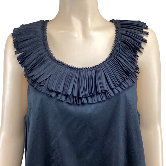 Calypso‎ St. Barth Black Silk Sleeveless Dress Size Medium Fringe Neck Shift - Picture 6 of 7